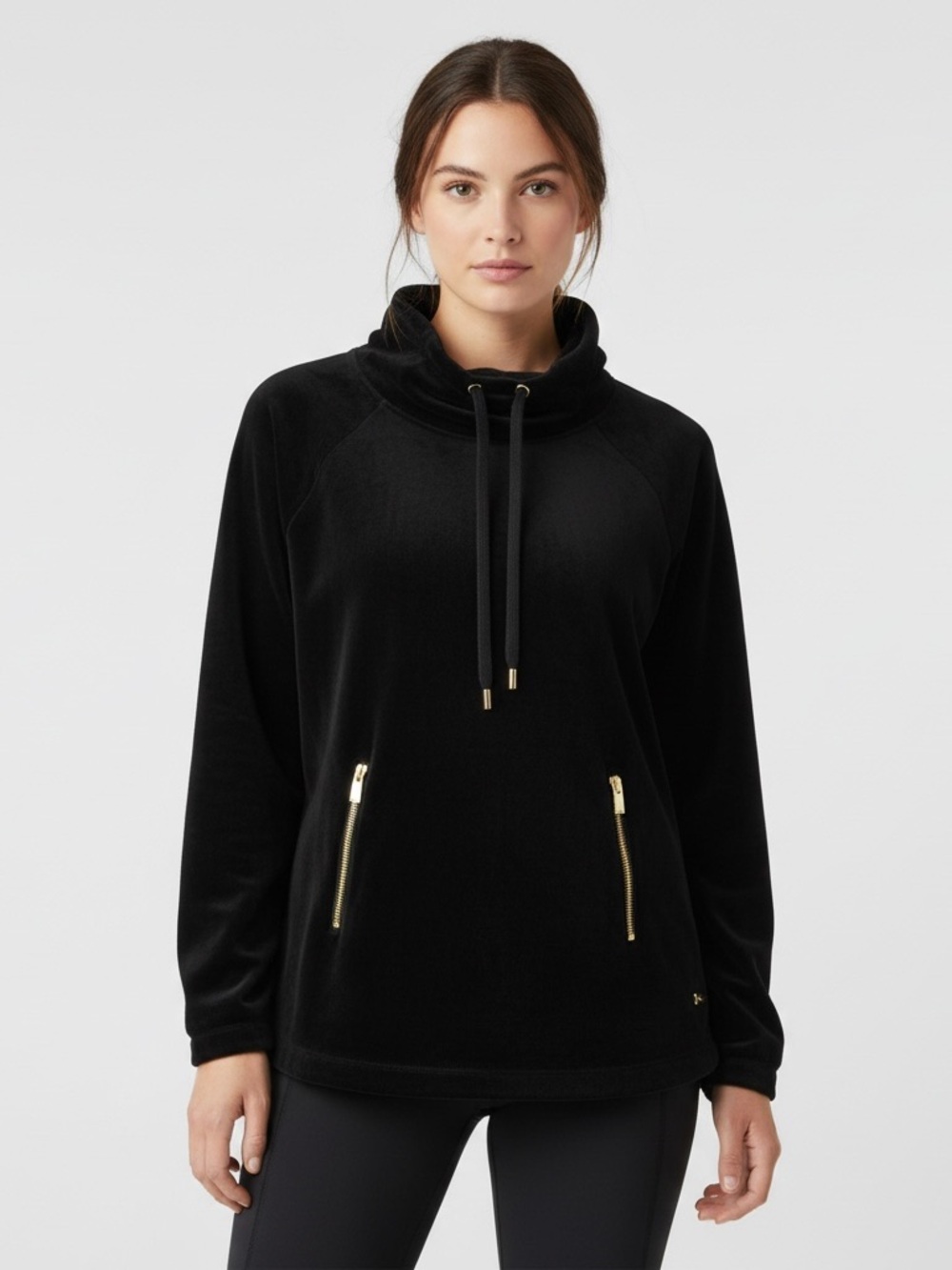 Vince Camuto | Black velour funnel neck pullover sweater sweatshirt size…